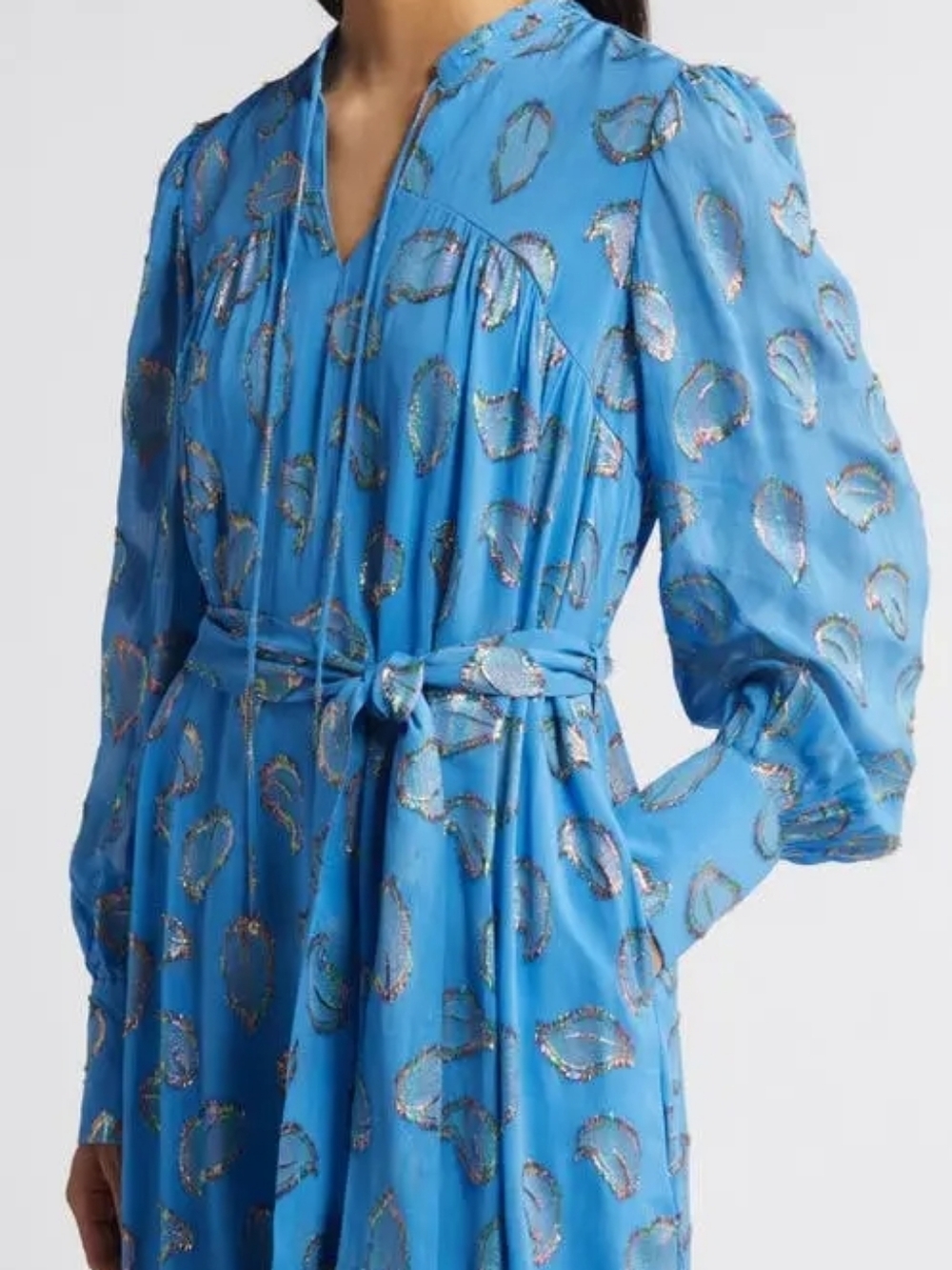 CIEBON Eryn Metallic Print Tie Waist Long Sleeve Maxi Dress 2x Plus Size Xxl